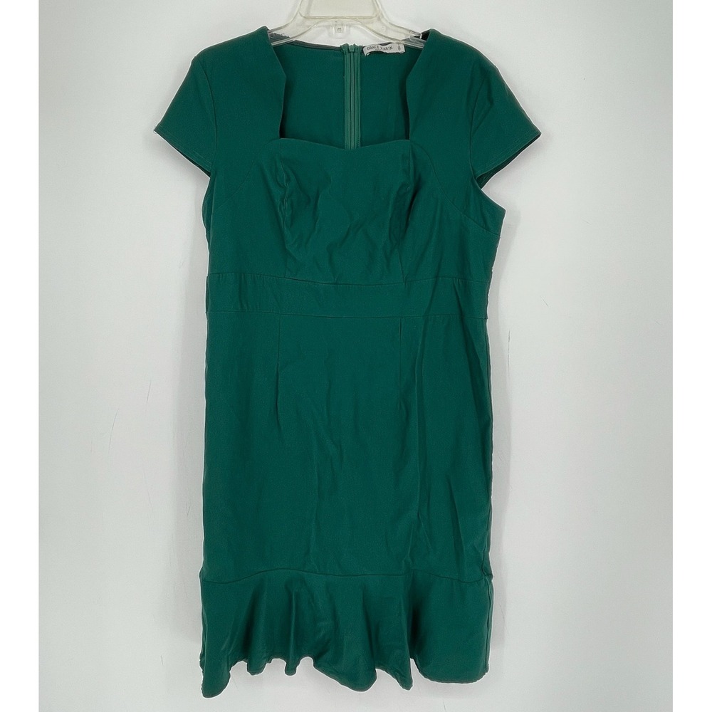 Grace Karin Women's Green Short Sleeve Ruffle Hem Pinup Sheath Dress Size 2XL